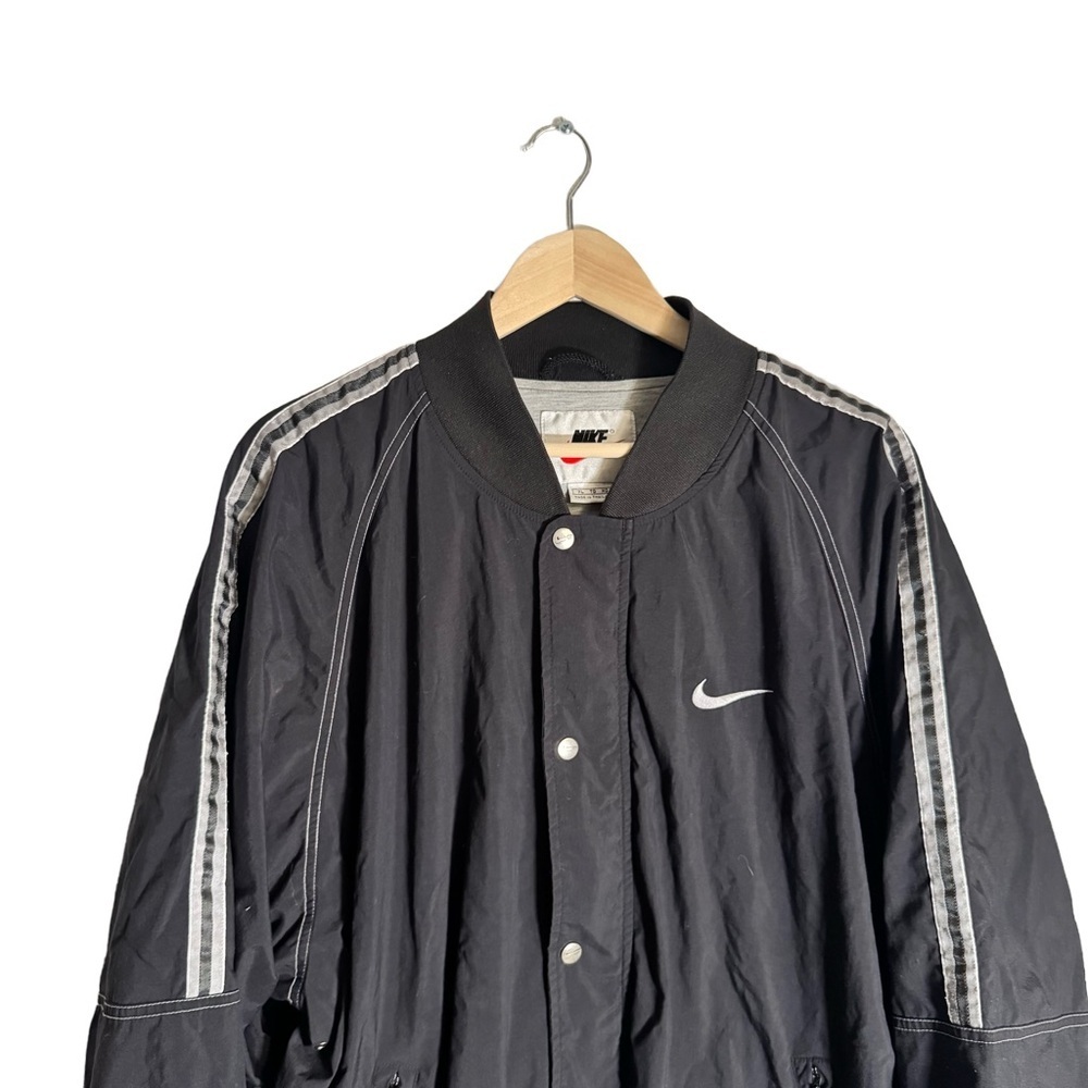 Vintage Nike Men's XL Bomber Jacket Black Striped 90s Y2K Skater Snap Grunge - Picture 4 of 7